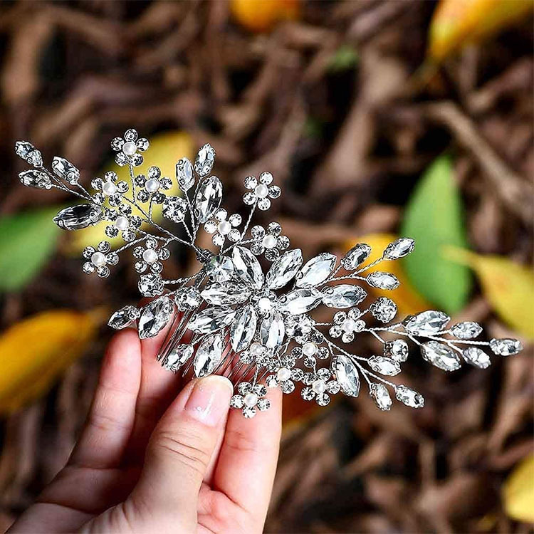 New European and American style bride headdress handmade hair accessories inlaid crystal hair comb wedding photo accessories wholesale