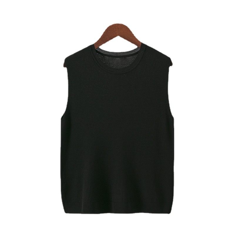 Ice Silk Camisole Women's Summer Outer Wear Sleeveless Wide Shoulder Inner Base Knitted Round Neck Thin Trendy Top