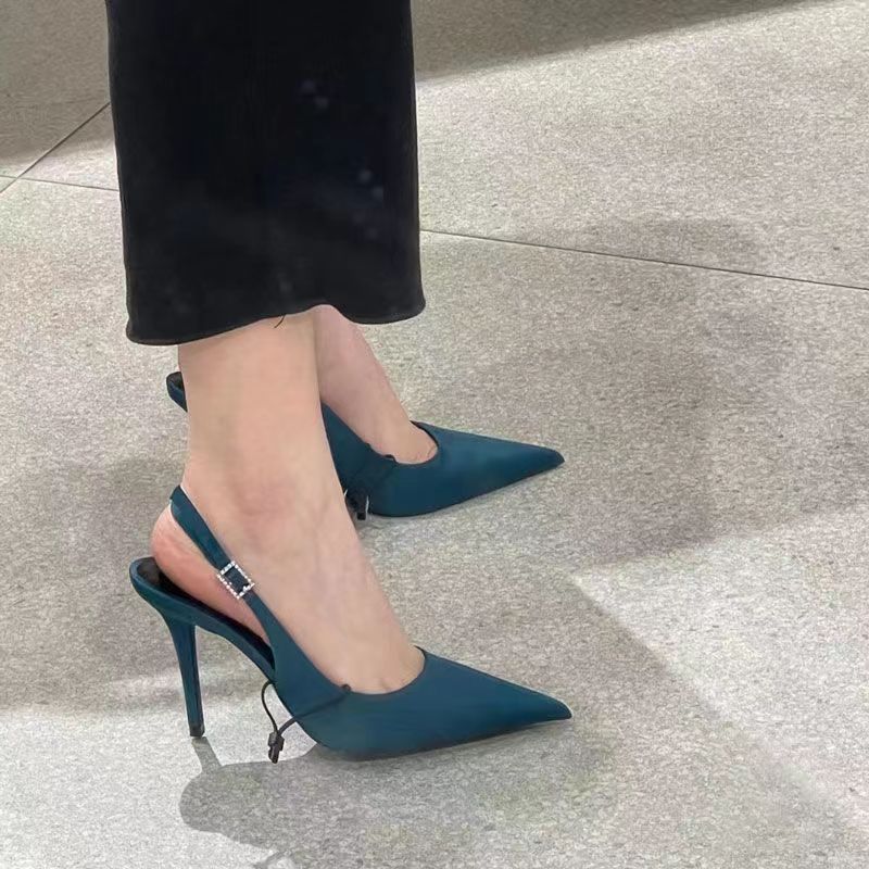 Cross-border Large Size Summer New Simple Women's Sandals Toe Fashionable Suede Thin Heel Pointed Korean Style All-match High Heel Sandals