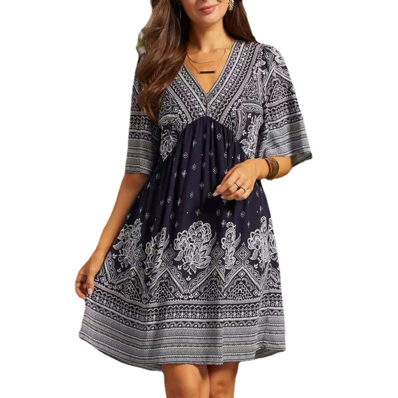 2023 Summer New European and American Cross-border Independent Station Amazon Hot Selling Women's Vacation Ethnic Style Dress