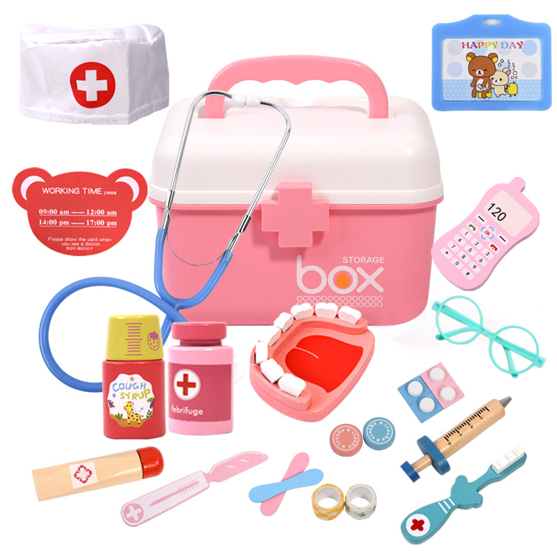 Wooden Set Children's Play House Simulation Medical Kit Role Play Girl Nurse Injection Boy Stethoscope