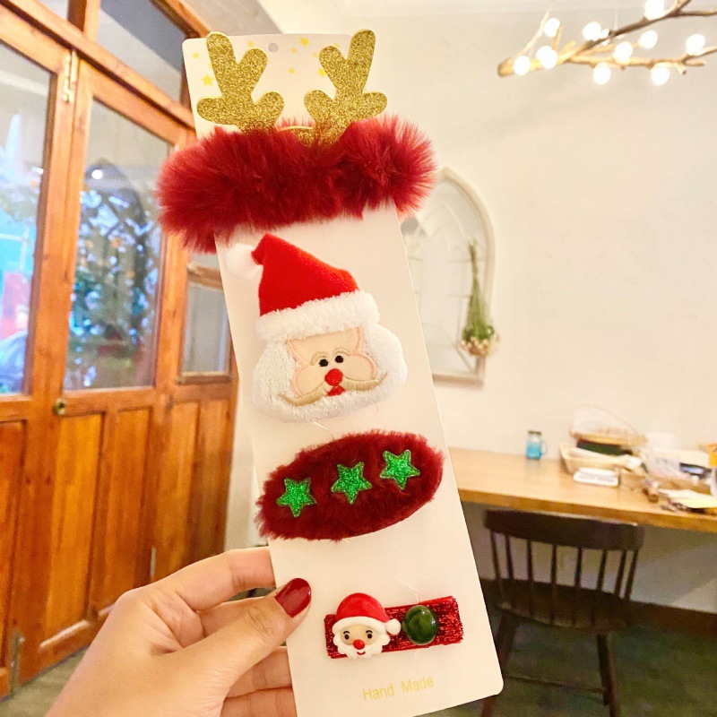Cross-border hot Christmas hair accessories rubber band brooch clip set Christmas festival gift hairpin spot wholesale