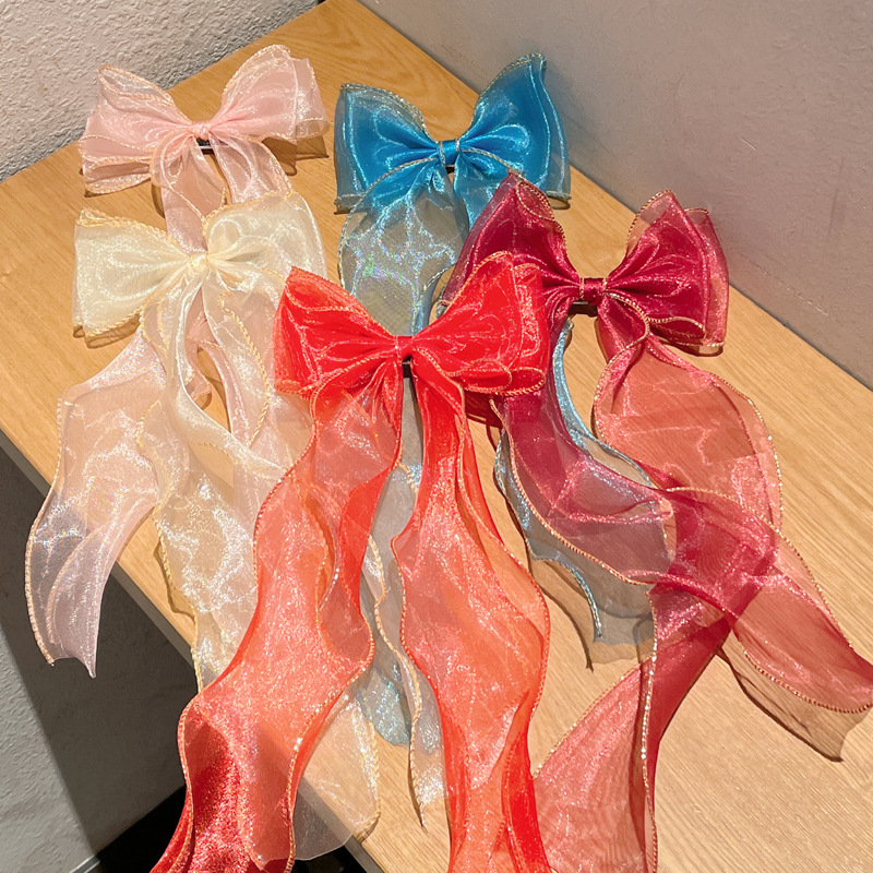 Children's Long Ribbon Bow Hairpin Princess Yarn Super Fairy Girl's Cute Korean Style Braided Hair Belt Stylist Headwear Hairpin