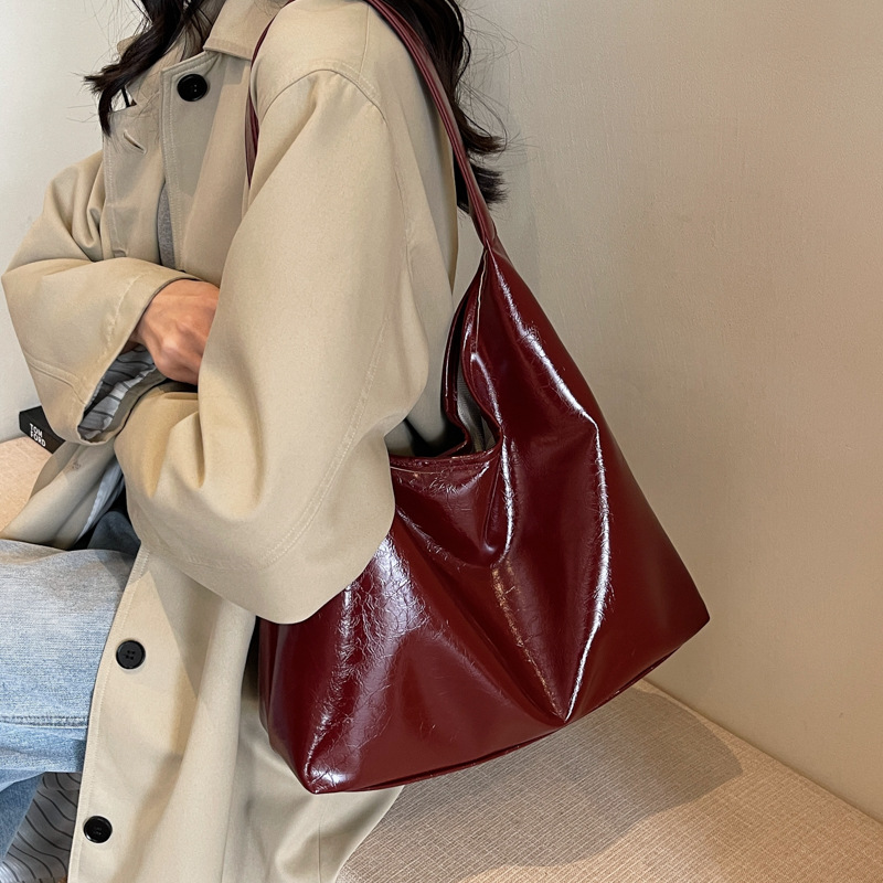 Foreign Trade New Style Casual Soft Leather Large Bag Textile Commuting Simple Shoulder Underarm Bag All-match Tote Women's Bag