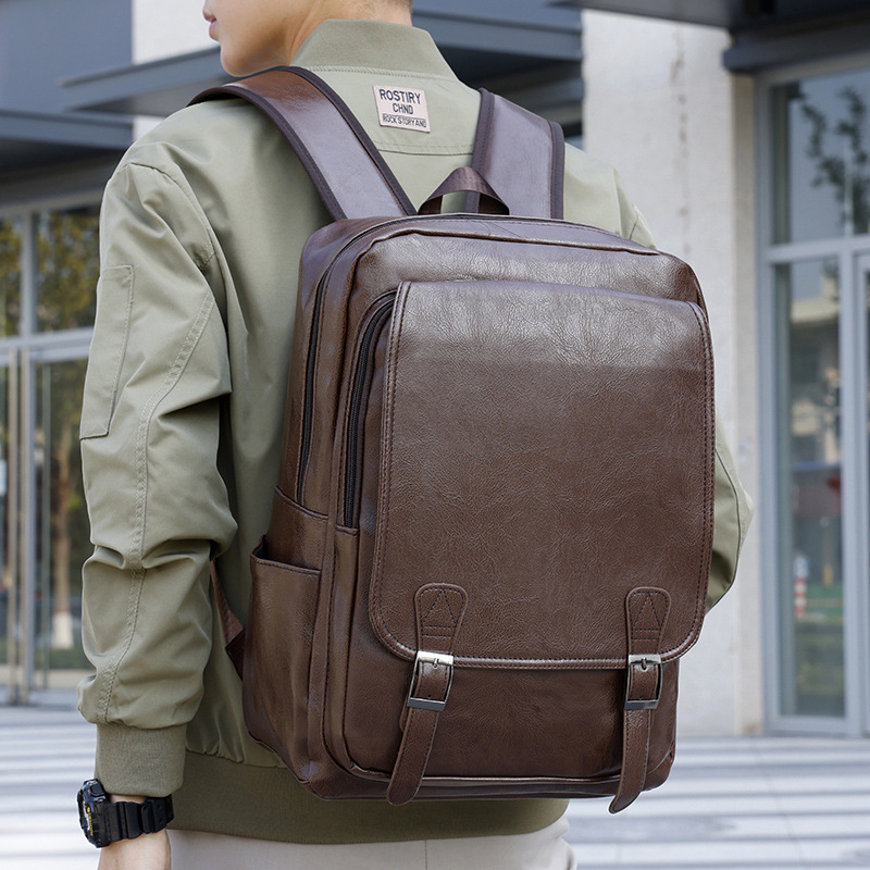 2023 new pu casual men's shoulder bag business computer bag men's outdoor sports waterproof backpack wholesale