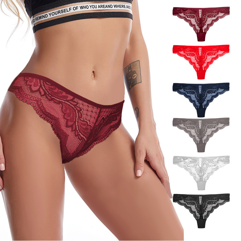 European and American style lace sexy thong T-pants breathable thin strap lace low-waist women's underwear solid color underwear
