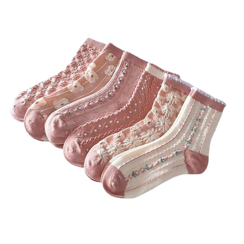 Socks Women's Socks Pink Bubble Mouth Twist Embossed Palace Style Korean Style Cute All-match Women's Long Socks