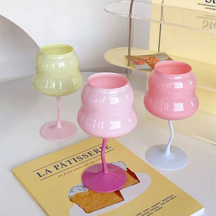 Small Fresh Cream S Cup Macaron Color Crystal Glass Red Wine Glass Goblet Vintage Twisted Wine Glass