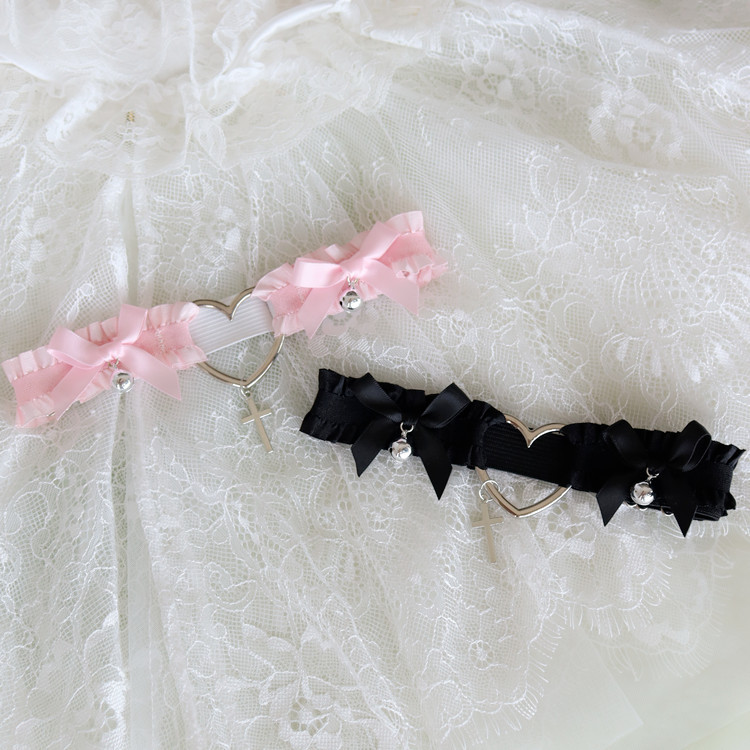 Lolita ruffle lace garter cross thigh ring accessories bow love leg ring