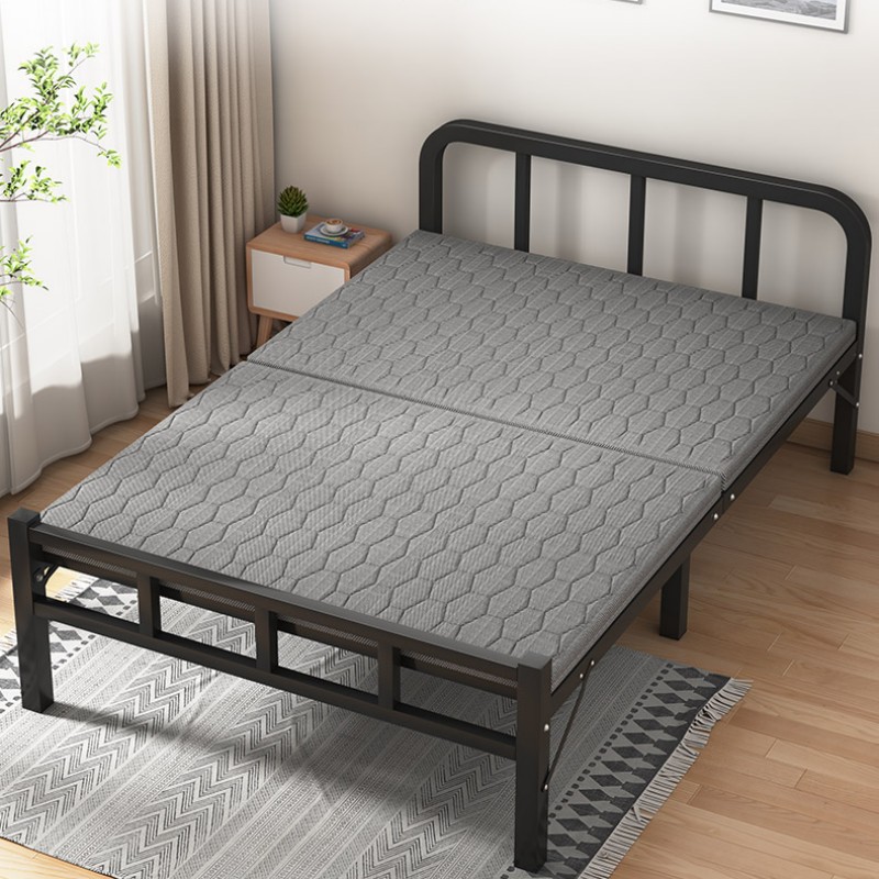Folding Bed Single Home Office Lunch Break Bed Portable Simple Rental Room Nap 1.2 m Hard Plate Iron Frame Bed