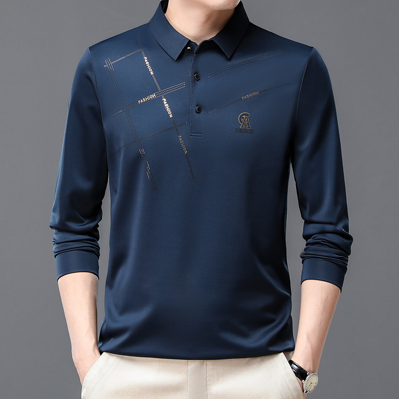 2023 new men's long-sleeved T-shirt autumn business non-ironing fashion lapel casual men's polo shirt men's hot