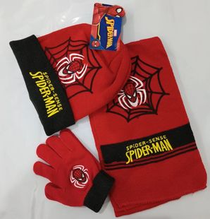 2020 Elegant Wool Children's Three-in-One Embroidered Warm Winter Red Spider-Man Hat Scarf Gloves