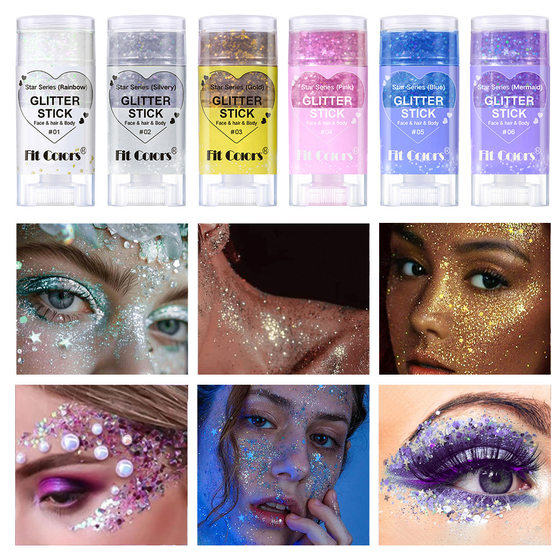 Fit Colors 8 Color Body Painted Sequins Stick Face Lip Star Glitter Eyeshadow Holiday Stage Makeup Cross 