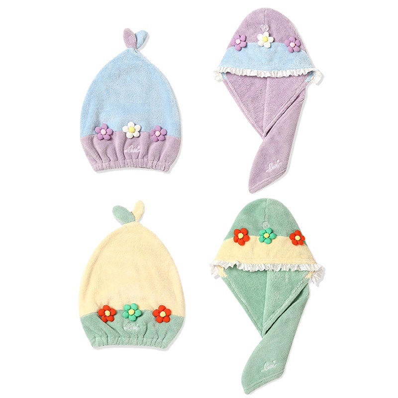 Dry hair cap new coral fleece shower cap hair band women's cute flower tube top shower skirt dry hair towel wholesale