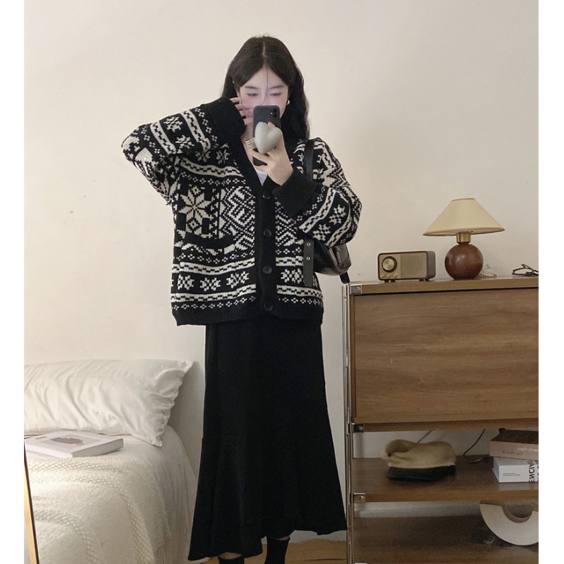 Vintage Fragrant Style Sweater Short Coat Women's Autumn and Winter plus size chubby girl Elegant Age-reducing Slimming Knitted Cardigan Top