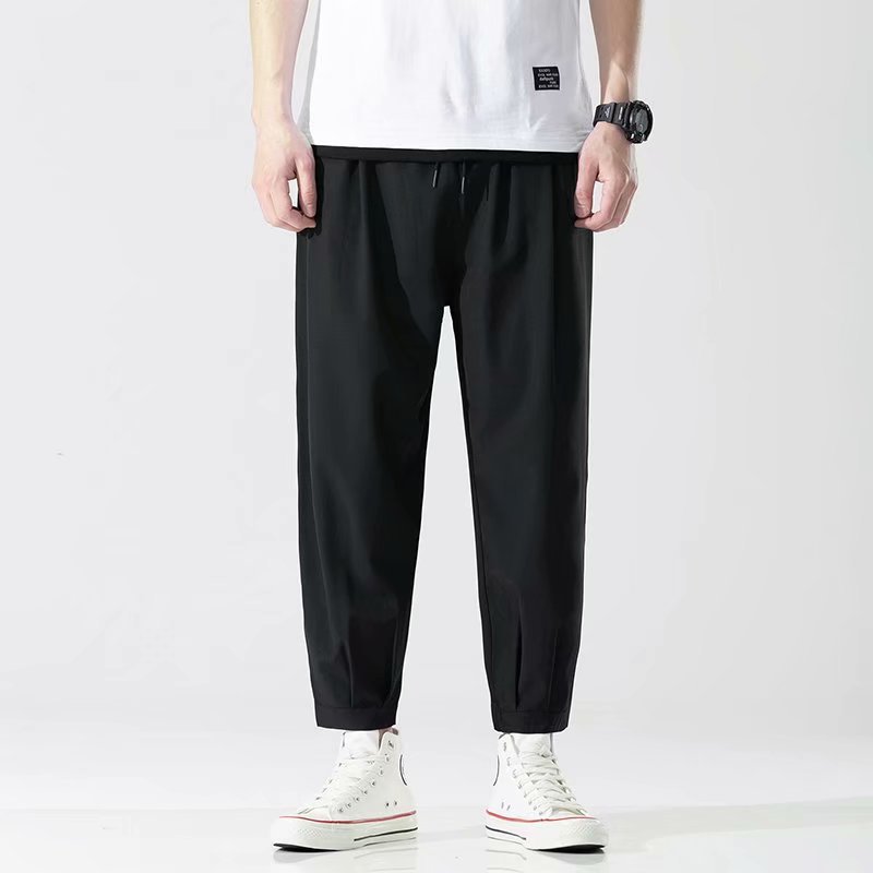 Summer Thin Ice Silk Sports Casual Pants Men's Korean-style Fashionable All-match Large Size Loose Straight Ankle-length Pants for Students