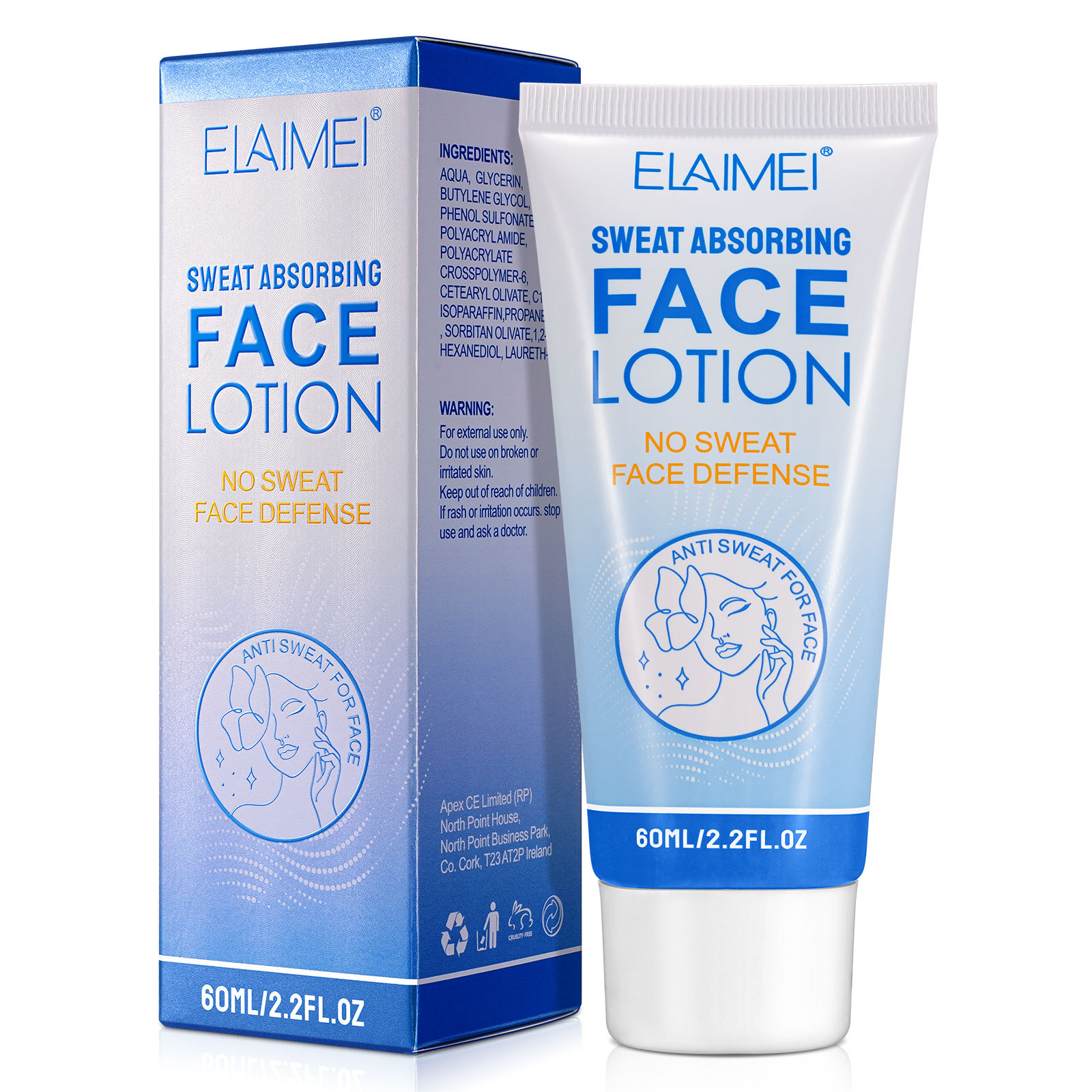 Cross-border ELAIMEI Facial antiperspirant anti-sweat cream dry and mild non-irritating non-floral makeup antiperspirant cream 60ml