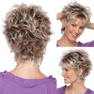 Amazon European and American Foreign Trade Wig Women's Short Hair Gradient Short Curly Hair Black Gradient Brown White Rose Net Hair Set