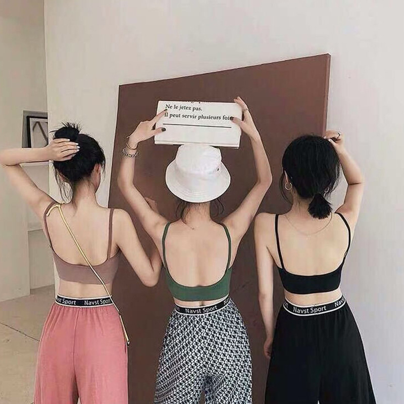 Kaka's same big U beautiful back-wrapped chest threaded seamless camisole bra no steel ring anti-exposure sports bra