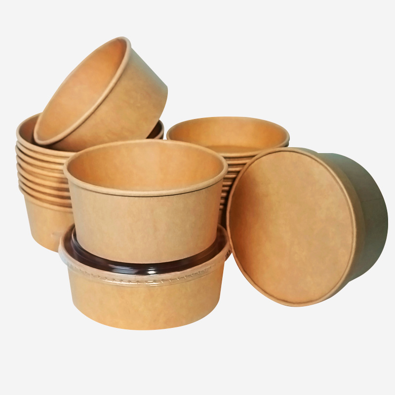 Paper bowl disposable kraft paper bowl packing box takeaway paper lunch box lunch box round packing bowl cover salad bowl custom