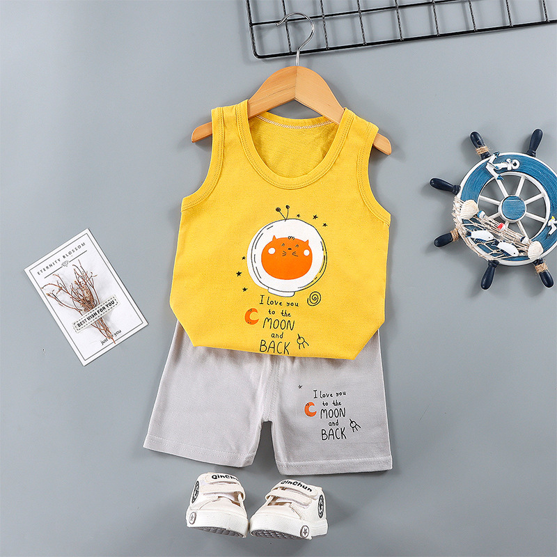 Summer Children's vest suit cotton boys' shorts clothes girls' sleeveless Korean style pajamas baby Summer children's clothing