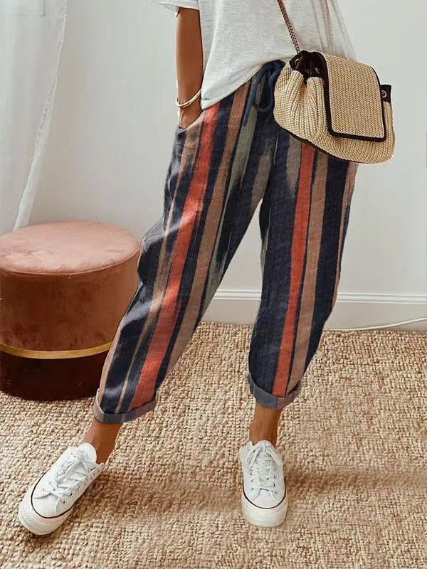 2023 Amazon ebay Cross-border wish Foreign Trade Independent Station Women's Printed Cotton and Linen Casual Women's Pants Trousers