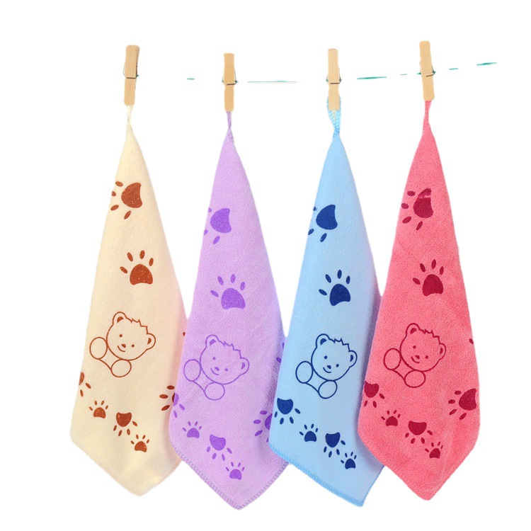 Factory direct small square towel children's face kindergarten towel absorbent polyester brocade microfiber printed towel