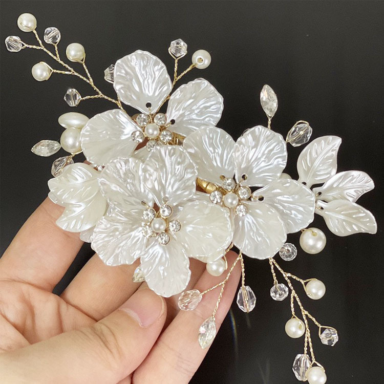 登厚メーカー直販花嫁結婚式の頭飾り貝殻花びら水晶ヘアピン飾りは結婚式の祝日に着用する|undefined