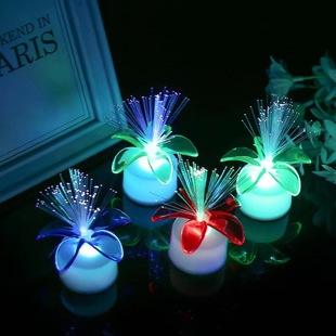 Colorful gradient fiber optic flower flash led electronic candle lamp starlike fiber optic flower lamp children's luminous toys