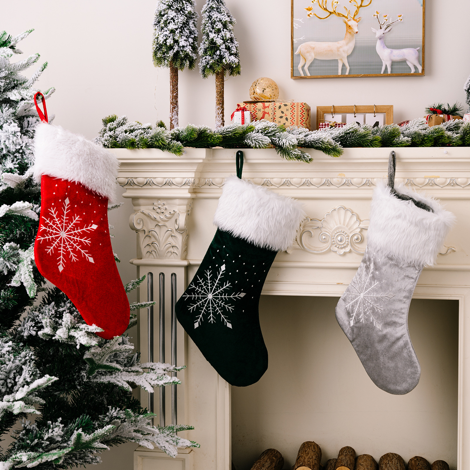 Christmas decorations electric embroidery snowflake Christmas socks high-grade Christmas socks gift bags window decoration_voghion.com