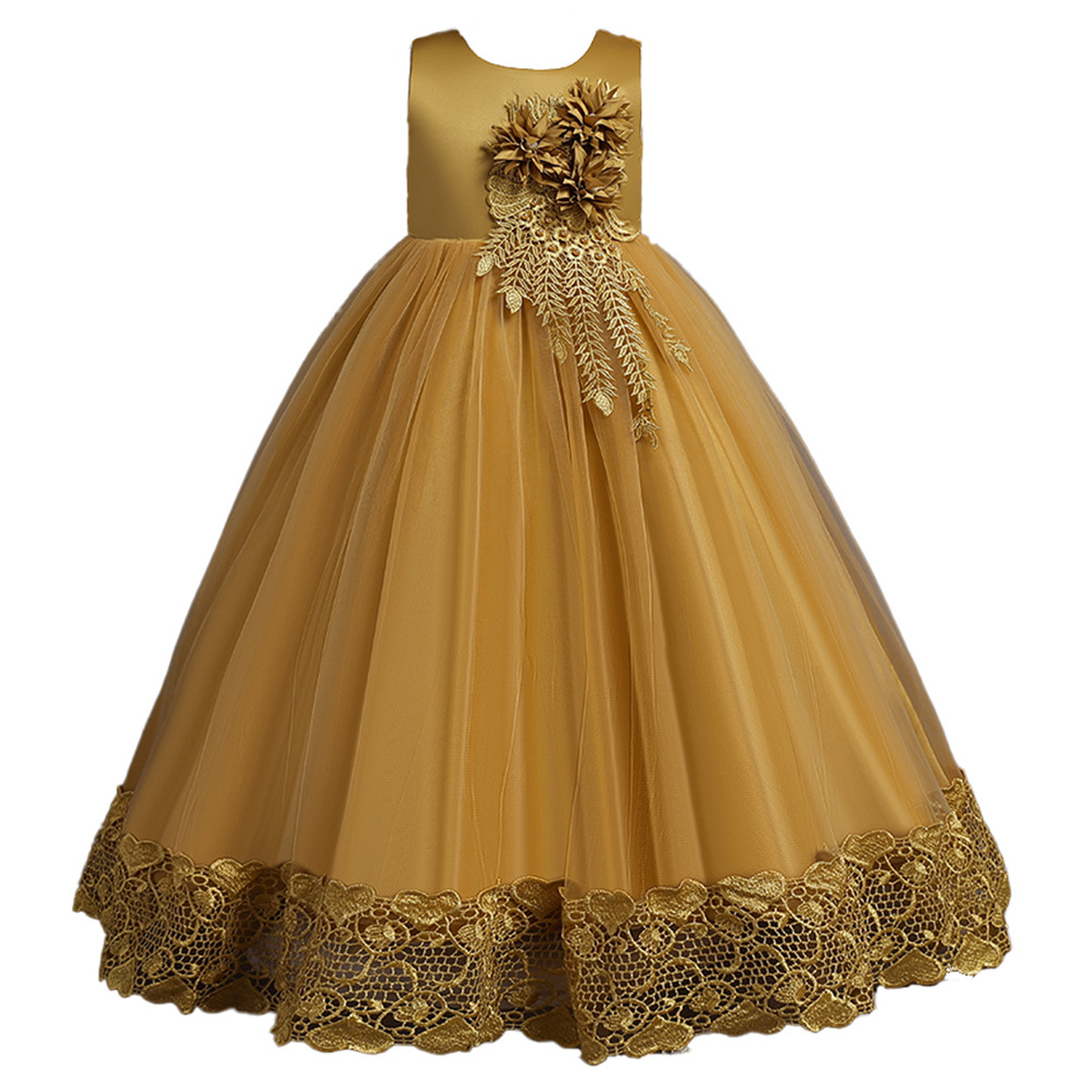 New children's dress flat tail long tail princess dress summer 2021 new girls flower catwalk skirt