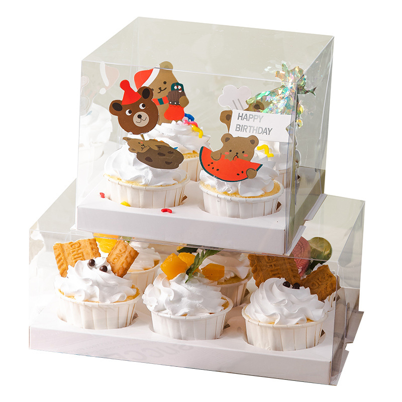 Small Cup Cupcake Packing Box Transparent West Point Dessert Packing Hand-held Muffin 2 4 6 Pack