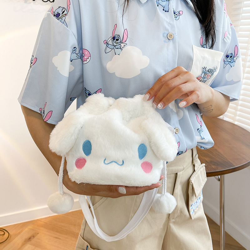 Cartoon Toy Sanrio Plush Doll Bag Cute Cinnamon Dog Shoulder Bag Soft Cute Devil Kulomi Crossbody Bag
