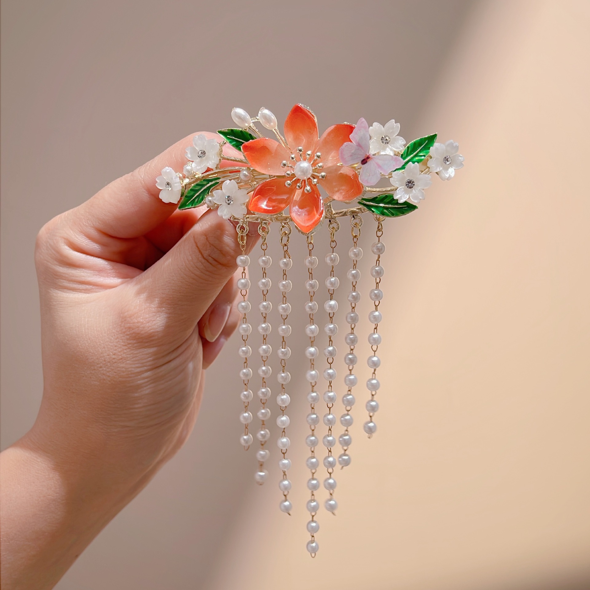 Factory Direct sales ancient style super fairy fashion flower tassel hairpin Hanfu cheongsam accessories half tie Pearl hairpin wholesale_voghion.com