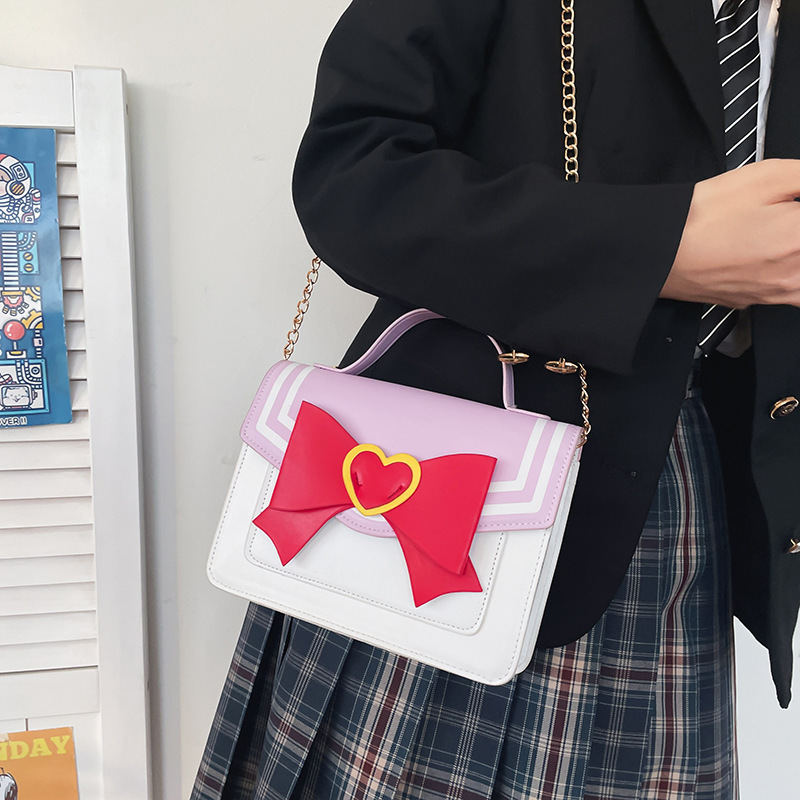 日本アニメ商品かわいい漫画魔法少女バタフライノットカラーブロッキング Pu クロスボディバッグ面白い人格女性のバッグ|undefined