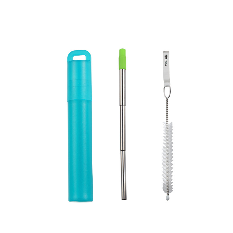 En 304 Telescopic Straw suit with Silicone Mouth Storage Box Portable Beverage Milk Tea Straw Repeatable Gift