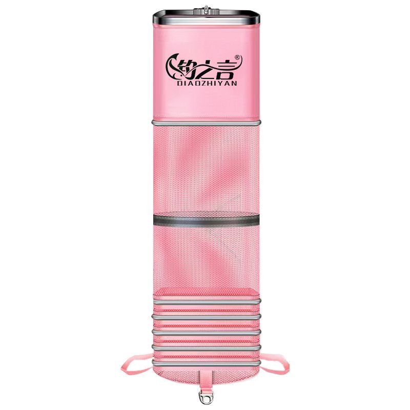Pink gummed square fish net for wild fishing portable mini square anti-hanging quick-drying fishing net pocket