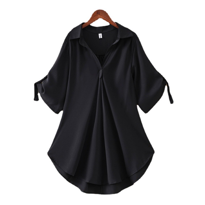 Mid-length short-sleeved chiffon shirt for women 2023 Summer New plus size loose waist slimming chiffon top for women fashion
