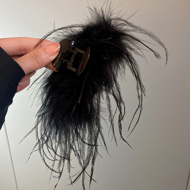 High-grade Long Ostrich Hair Clip Mori Style Immortal Beauty Back of Head Temperament Clip Hair Clip Shark Clip Hair Accessories Headdress