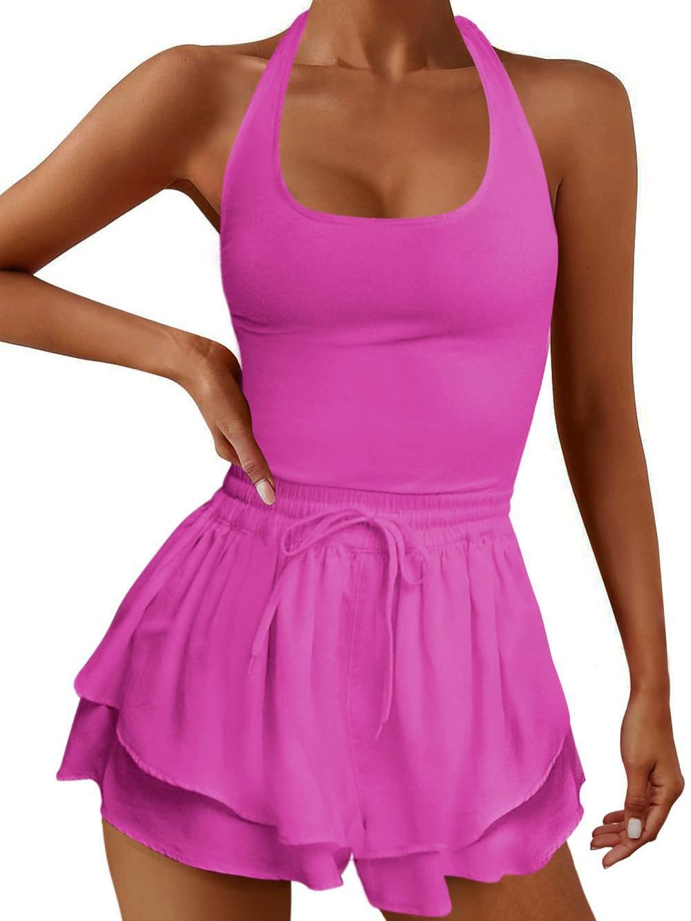 2023 Summer new European and American sexy outdoor sports back cross jumpsuit yoga clothing tennis clothing Leisure