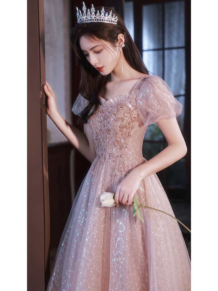Pink Evening Dress Dress Women's Banquet Elegant Autumn Light Luxury Niche High-end French Style High-end Host Art Test Long Style