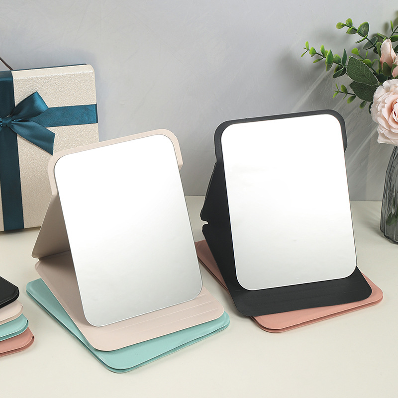 PU Leather Mirror Portable Folding Makeup Mirror Square Large and Medium-sized small size Portable Beauty Makeup Makeup Makeup Princess Mirror Retro Mirror