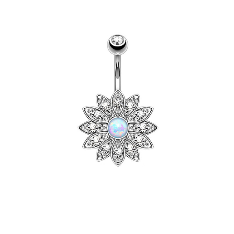 Hot selling 5 piece set stainless steel zircon diamond navel ring soft pottery ball Opal zircon combination set