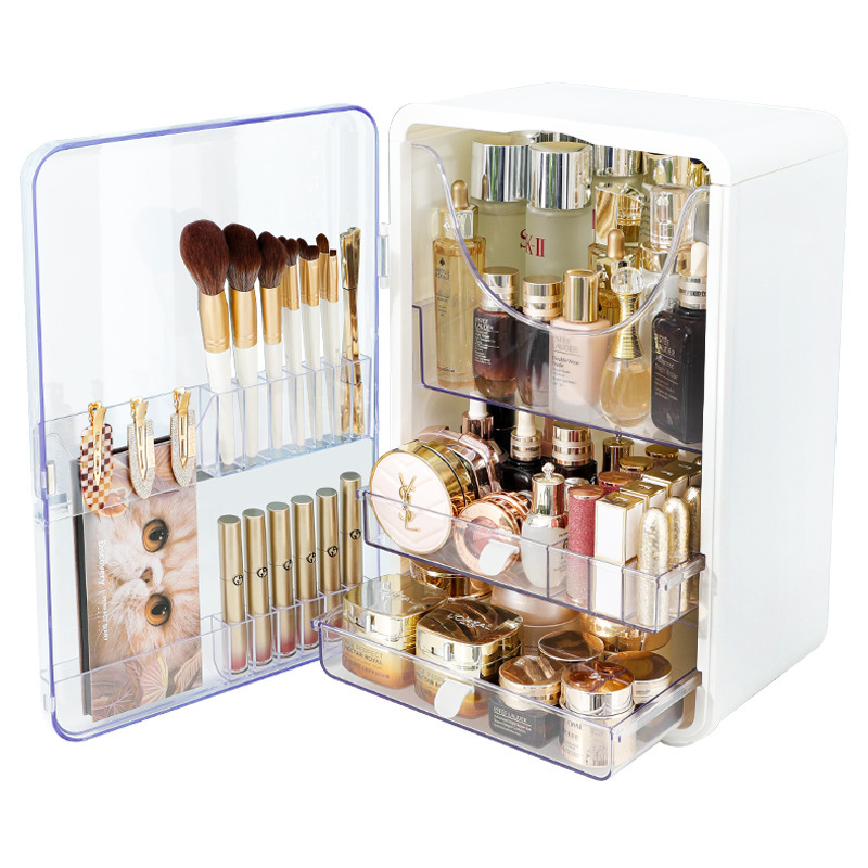 Light luxury cosmetics storage box desktop organizing dustproof cosmetics storage box high-grade skin care products storage cabinet
