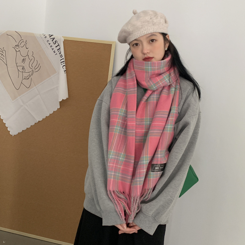 Red plaid scarf for women winter new Korean version all-match imitation cashmere warm animal year shawl scarf