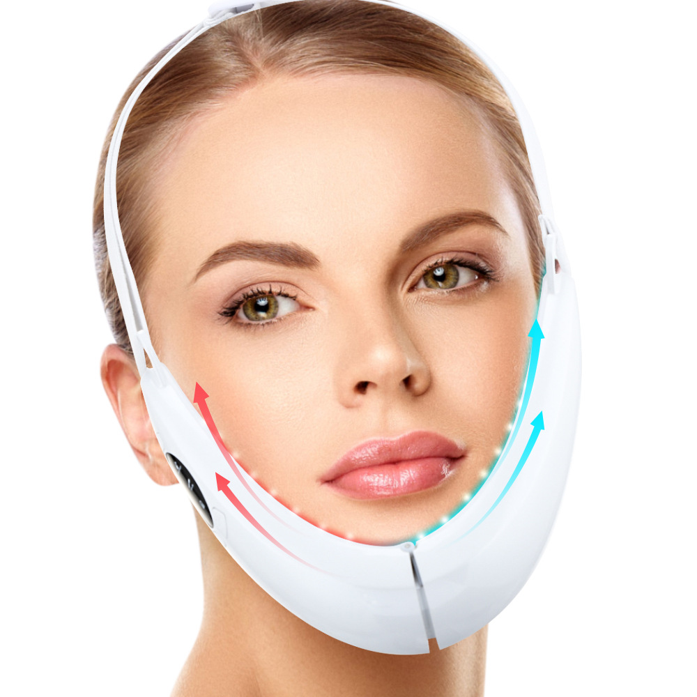 EMS face contouring device with adjustable strap, microcurrent therapy, and voice guidance for easy use