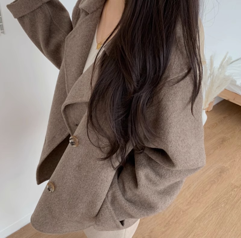 Blazer da donna in misto lana di ispirazione francese, cappotto oversize doppiopetto, elegante capospalla autunno/inverno_voghion.com