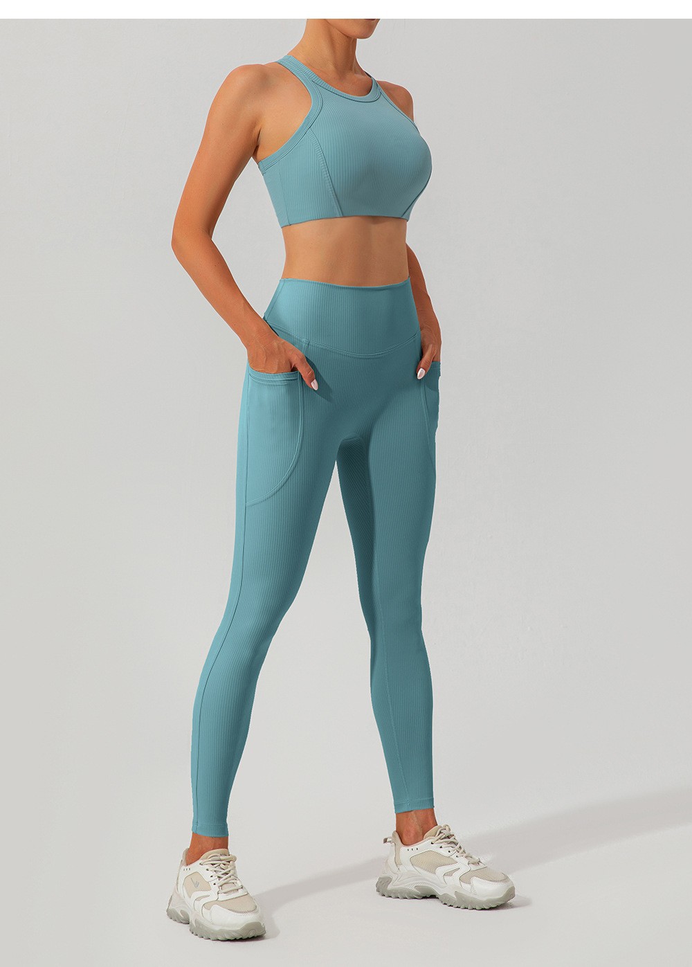 lulu European and American thread high waist hip lifting yoga pants pocket belly contracting tight sports pants running quick-drying fitness pants for women