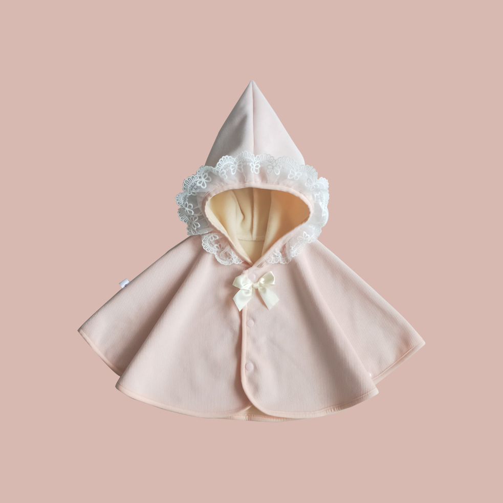 Korean style 01234-year-old thickened cloak autumn and winter children's baby girl lace hooded warm fleece-lined cloak