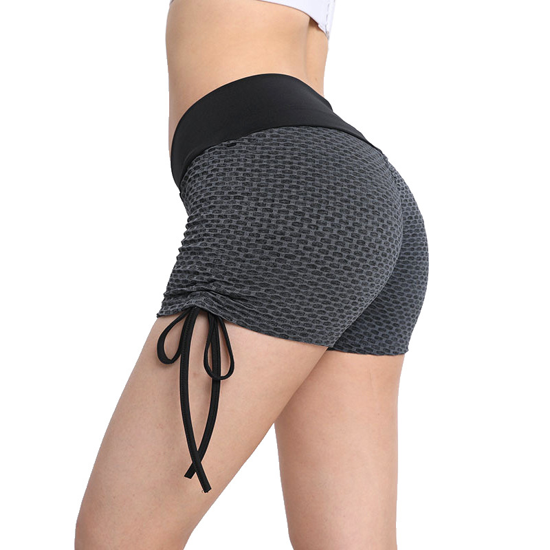 in stock Supply Honeycomb Drawstring Yoga Pants Peach Hip High Waist Jacquard Sports Shorts Hip Fitness Pants for Women